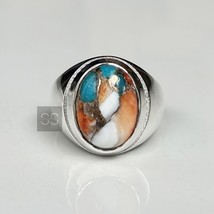 Oval Spiny Oyster Turquoise Ring, Oyster Copper Turquoise ring, Mens Pinky Ring - £57.24 GBP
