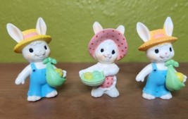 3 Vintage Hong Kong Easter Boy &amp; Girl Bunnies Hard Plastic Figurines 2 3/4&quot; - £23.73 GBP