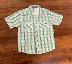 Boutique Green Plaid Short Sleeve Button Front Pocket Poplin Cotton Shir... - £15.47 GBP