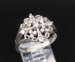 925 Silver - Vintage Open Floral Cubic Zirconia Swirl Ring Sz 8.5 - RG25514 - $33.19