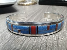 Turquoise &amp; 925 Sterling Cuff Handmade By Navajo Melvin Francis Small Cuff 5.5&quot; - £281.48 GBP
