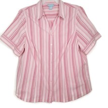 Liz &amp; Me Womens Size 20W Blouse Short Sleeve Button Front V-Neck Pink Stripe - £10.98 GBP