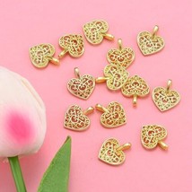 Heart Charms Valentines Day Pendants Filigree Shiny Gold Supply Lot 10pcs - £5.60 GBP
