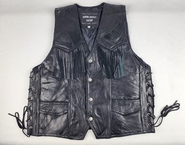 Women&#39;s Buffalo Leather black tassel vest size Large insulated &amp; adjustable side - £31.57 GBP
