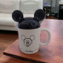 Disney Parks Mickey Mouse Linear Ceramic Mug with Mickey Ears Lid EUC - £15.30 GBP