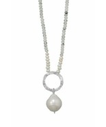 Quartz Beads &amp; Freshwater Pearl Drop 925 Sterling Silver Hammered Ring N... - £149.22 GBP