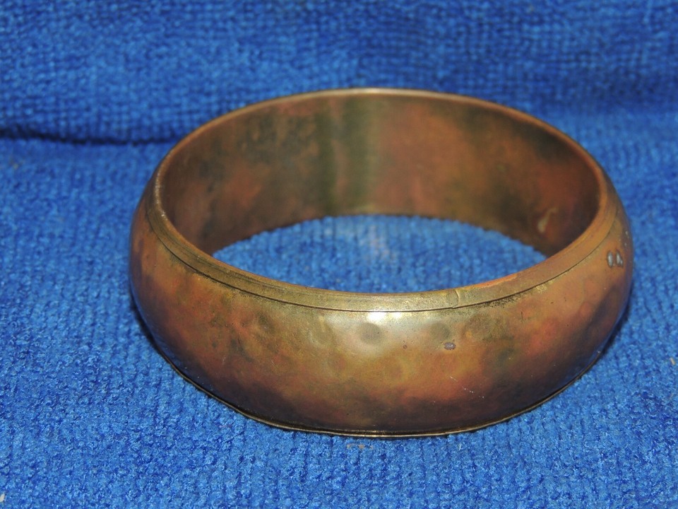 Hammered Copper Bracelet / Bangle 2.75" washed / plated pillow puffy vintage Item image 2