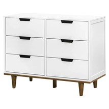 Modern Mid-Century Style 6-Drawer Double Dresser in White Walnut Wood Finish - $13,065.01 MXN