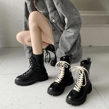 Women Platform Martin Boots British Style 2 Colors Shoelace Black Zipper E Girl  - £40.03 GBP