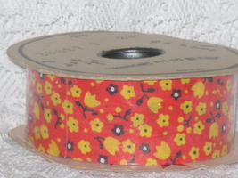 Ribbon Roll 25 Yd Orange, Yellow &amp; Black Flowers Vintage Craft - £9.93 GBP