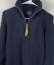 Willis &amp; Geiger Sweater Heavy Cotton Knit Navy Blue Pullover 1/4 Zip Men’s Small - £62.94 GBP