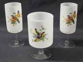 Vintage 6&quot; Songbird Goblets White Quartz To Clear - Set Of 3 - Unknown M... - $24.37