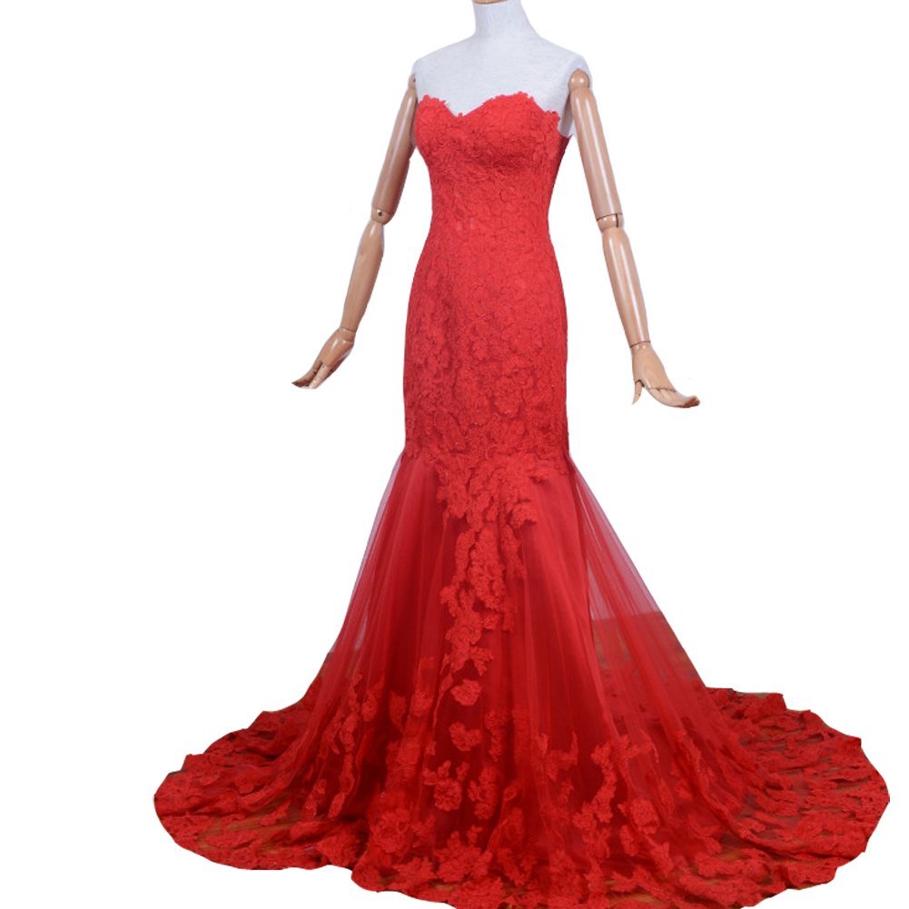 Kivary Sweetheart Lace and Tulle Mermaid Long Corset Formal Prom Evening Dresses