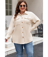 Oatmeal Textured Flap Pockets Buttoned Plus Size Shacket - $38.89