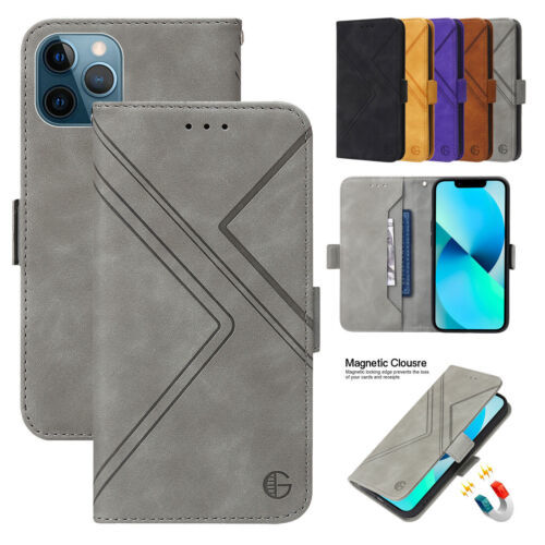 For iPhone 14 13 Pro Max Magnetic Leather Flip back Case Cover