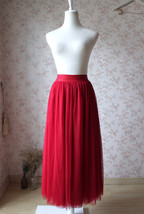 Red Full Long Tulle Skirt Women Custom Plus Size Tulle Maxi Skirt image 1