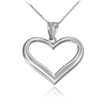 14k White Gold Polished Open Heart Pendant Necklace 16&quot;, 18&quot;, 20&quot;, 22&quot;  - £137.95 GBP+