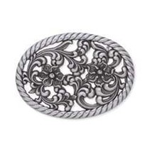 Tandy Leather Flower Oval Trophy Buckle Antique Silver Plated - $23.14