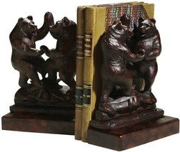 Bookends Bookend MOUNTAIN Lodge Dancing Bears Oxblood Red Resin Hand-Painted - $379.00