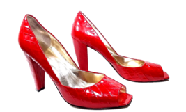 Women Size 9 High Heels RED Patent Leather Pump ENZO ANGIOLINI Peep Toe ... - $42.00