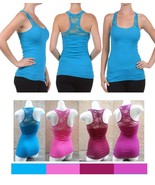 Cute Floral Lace Back Ribbed Racer Tank Top Teal Blue Small - $57.22 MXN