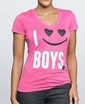 Womens Pajama Sleep Shirt Joe Boxer Pink I Love Heart Smile Boys Short Sleeve-XS - $8.42