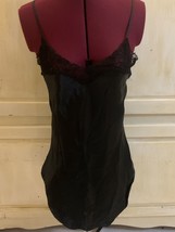 Vtg Victorias Secret Gold Label 90s Black Satin Negligee&#39; Size S Lace Trim - $25.00