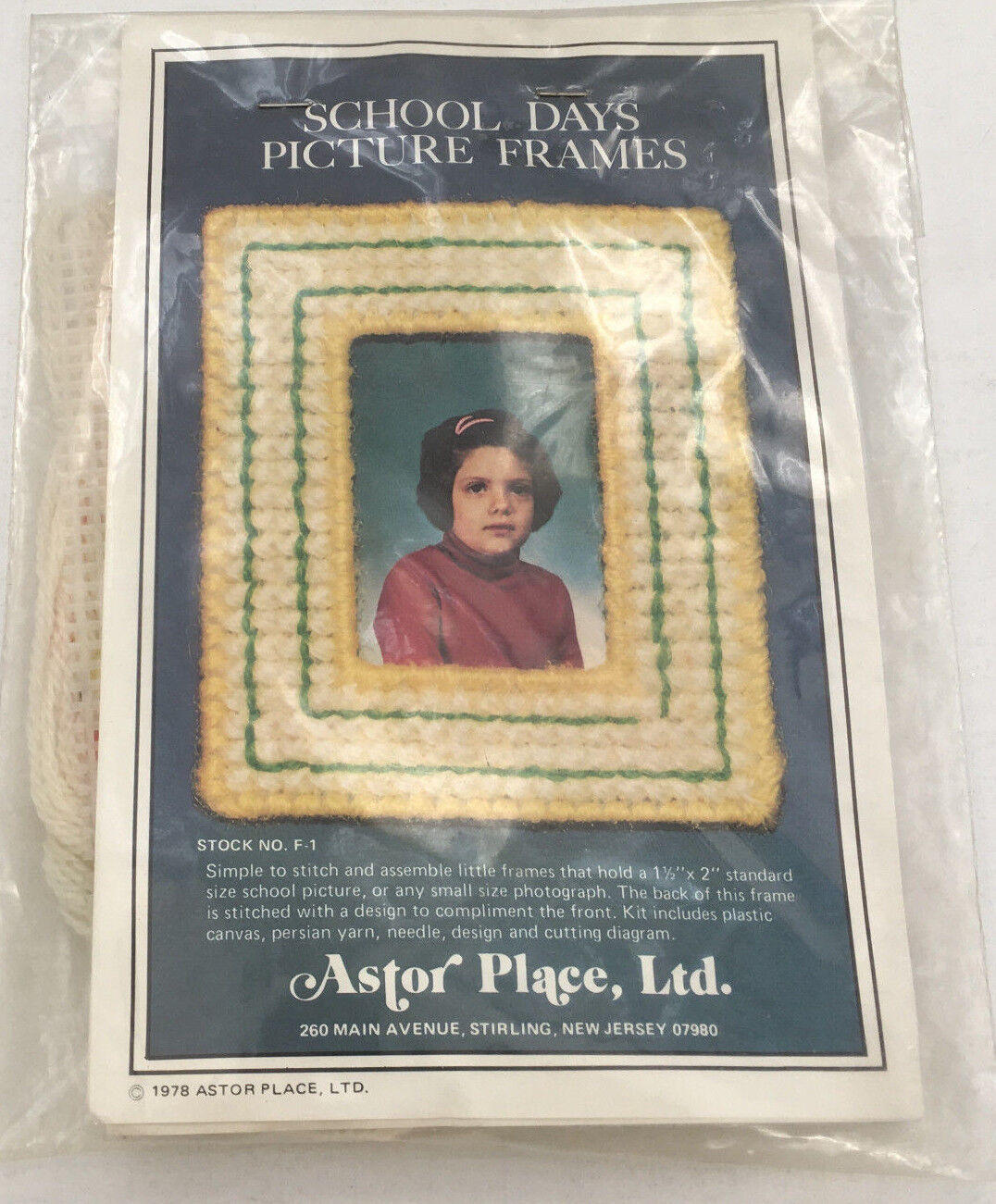 Primary image for Vintage 1978 plastic canvas needlepoint kit school days picture frame  DIY
