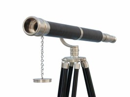 Floor Standing Brushed Nickel With Black Leather Galileo Telescope 39 Inch - £183.53 GBP