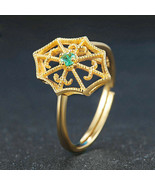 0.2Ct Spider Web Design with Natural Emerald Adjustable Ring 925 Sterlin... - £111.78 GBP