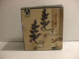 2 Iron Leaf Sconces With Glass Cups 8 Inches Tall - $15.99