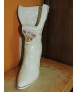 Art Pottery 9.25" Vase white porcelain ceramic Victorian high heel boot ... - $16.19