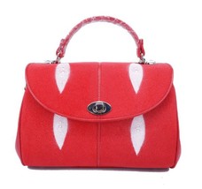 Genuine Stingray Skin Handbag / Shoulder Bag Women Red - £235.98 GBP