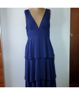 LuLu&#39;s Maxi Dress Blue Deep V Fully Lined Tiered Ruffles Wedding Formal ... - £51.33 GBP