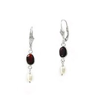 Sterling Silver Oval Crystal and Cultured Pearl Leverback Drop Earrings,... - £14.14 GBP