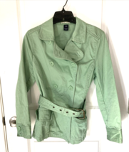 Gap Peacoat Jacket Womens Size Medium Mint Green Button Down Short Belte... - $12.75