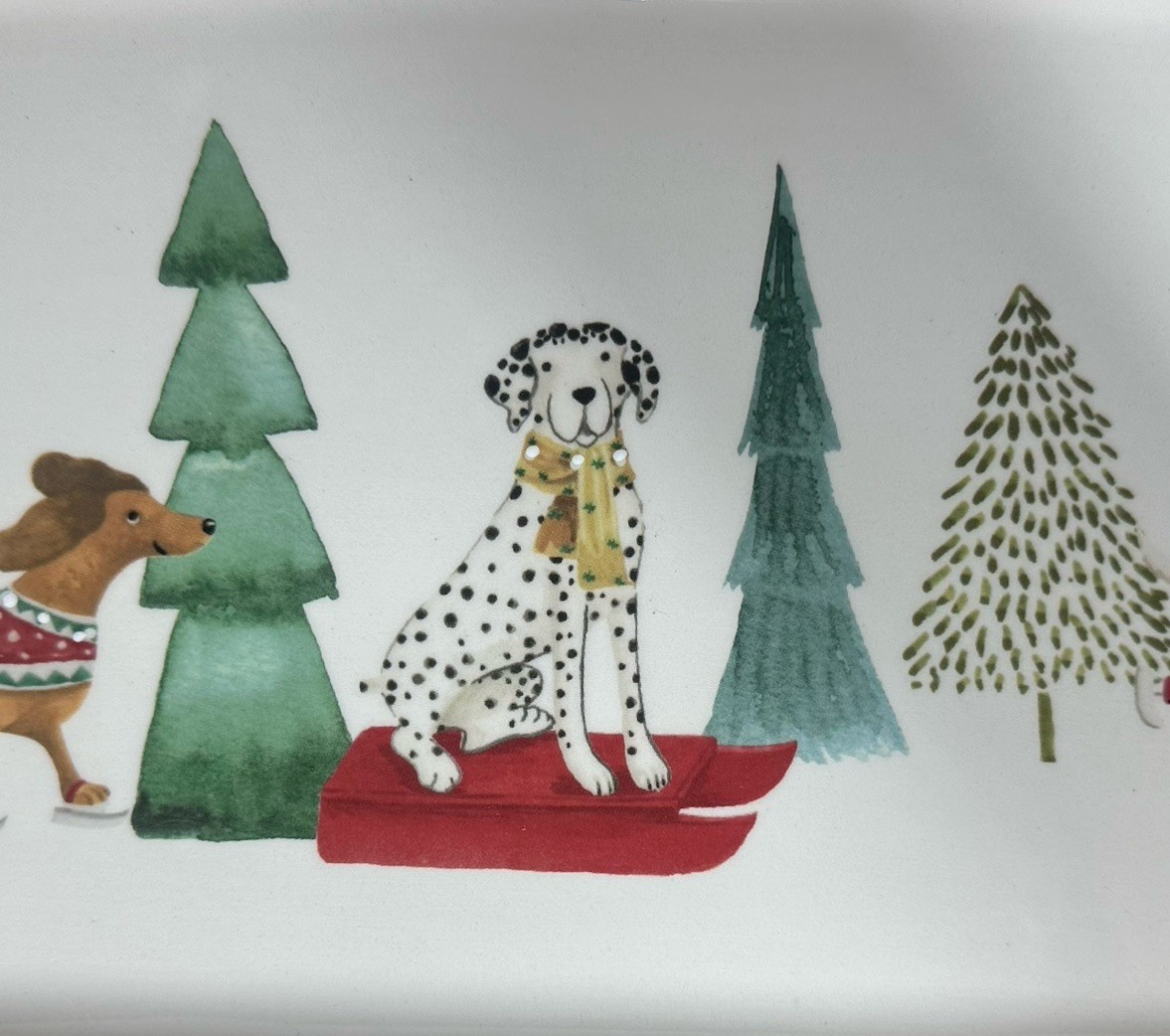 Furry Friends Tabletops Stoneware Rectangle Serving Plate Tray Christmas Dogs Item image 5