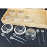 Vintage Set of 8 Glass Salt Cellars w/ 5 Glass Spoons Starburst Original... - $39.99