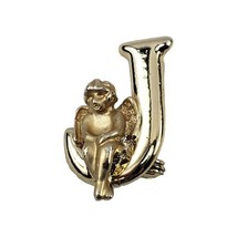 Vintage L Razza Brooch Pin Gold Tone Letter J Initial Cherub Angel Signed - $129.89 MXN