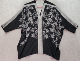 Rose &amp; Olive Blouse Women Small Black Floral Polyester Long Dolman Sleeve V Neck - £18.18 GBP