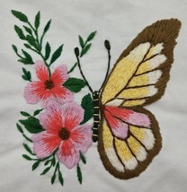 Vintage Embroidered Butterfly Floral Design 11.5x12 Handmade Fabric Text... - $402.63 MXN
