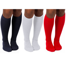 3 Pairs Assorted Knee High Socks Uniform School Tube Girl Navy Red White... - £11.05 GBP