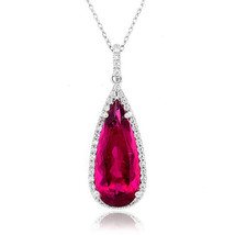 14K White Gold 5.32ct TGW Pear-cut Purplish Red Rubellite and Diamond Necklace - £1,631.48 GBP