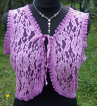 Lace Bolero Shrug Purple Vest Women Hippie Boho Top Vintage Sheer Floral Medium - £16.58 GBP