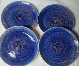 Set of Four (4) ~ Mainstays ~ 10.5&quot; Dia ~ Blue Swirl Stoneware Dinner Pl... - £35.87 GBP