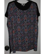 Womens Plus 18/20 Avenue Multicolor on Black Short Sleeve Shirt Top Blouse - £14.73 GBP