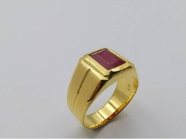 Beautiful! Certified Men&#39;s Ruby Ring Gold Plated Wedding Ring Emerald Cut Ring - £130.15 GBP