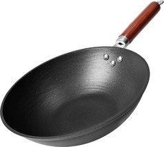 Carbon Steel Wok With Handle 11 inch Craft Wok Traditional Hammered Carbon Wok - £21.46 GBP