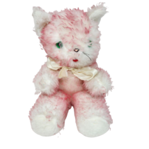 15" Vintage Dollcraft Baby Pink + White Kitty Cat Green Eye Stuffed Animal Plush - $75.05