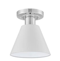 Hampton Bay Finley 8&quot; White/Chrome Semi-Flush Kitchen Ceiling Light Metal Shade - £14.38 GBP